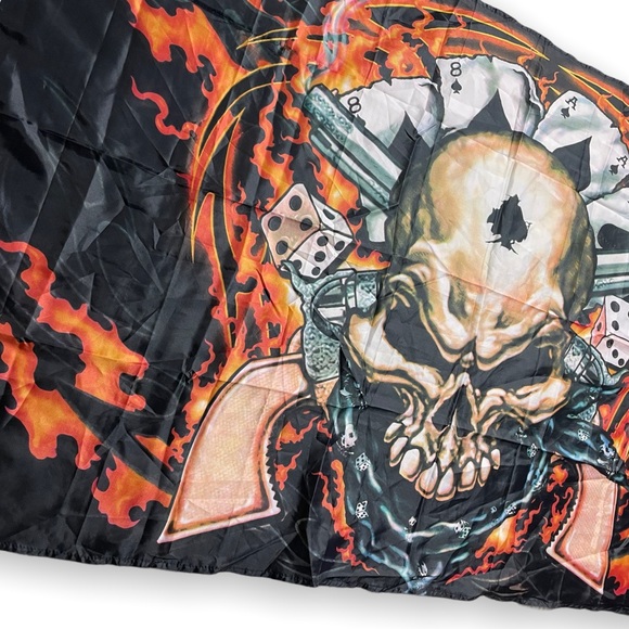 2008 Good Sports Inc Skull Flame Guns Fire Cards Spades Large Flag - Picture 2 of 7